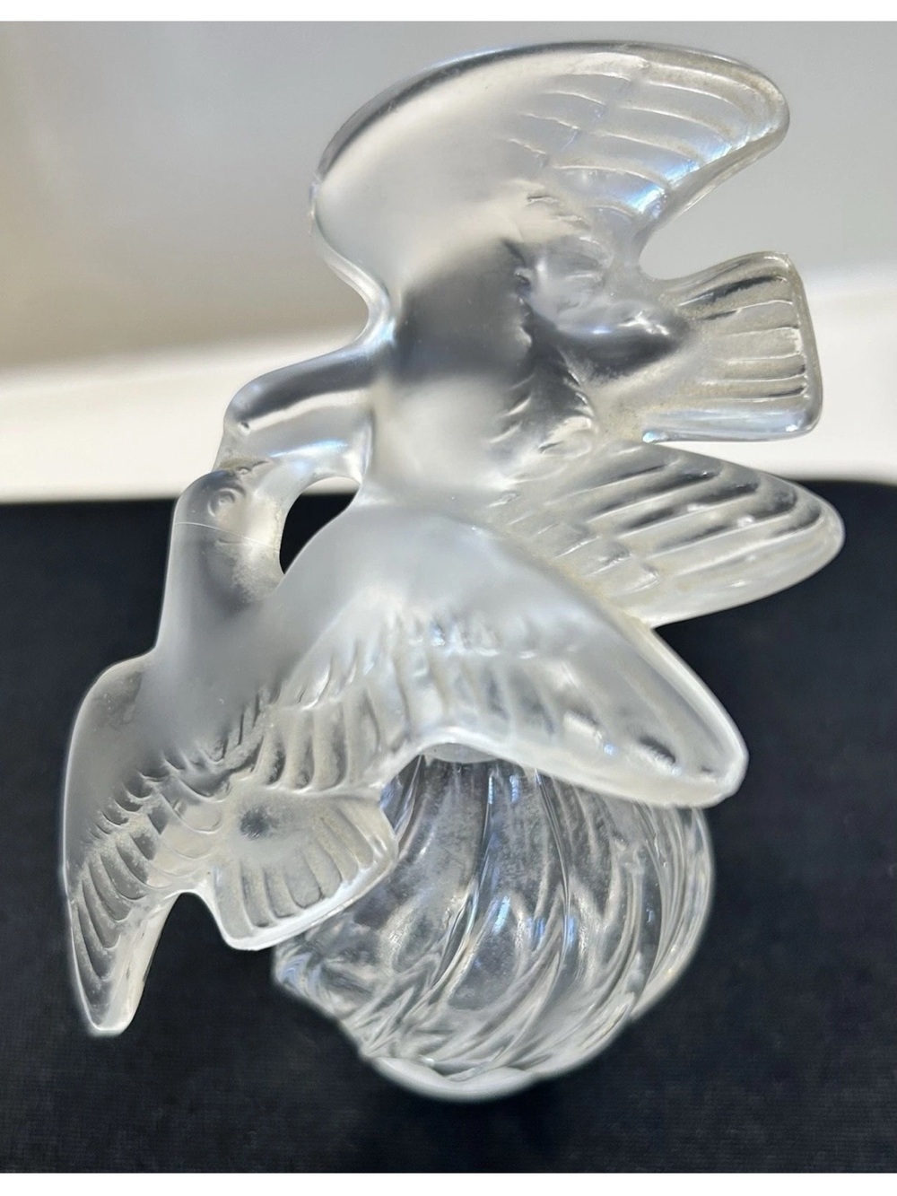 Vintage Lalique France Crystal Perfume Bottle Frosted Double Dove Stopper Signed